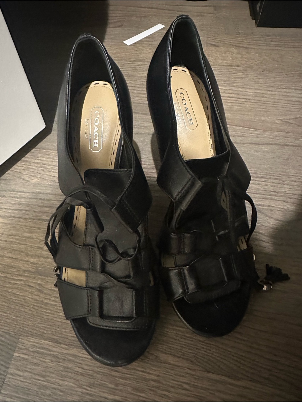 Coach Black Strappy Open-Toe Lace-Up Heeled Sandals size 9. Worn only once!